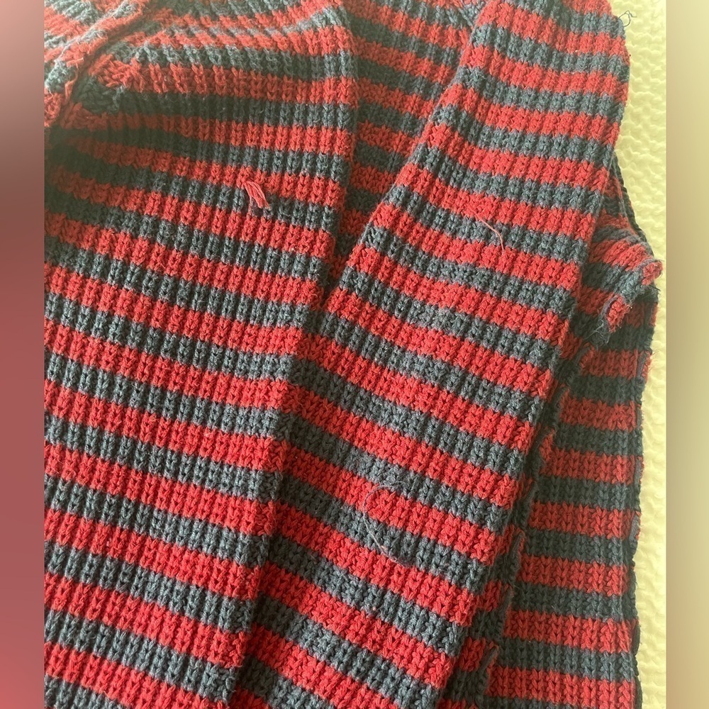 Faherty Palm Tree Sweater Medium Striped Cotton Knit Burgundy Navy Blue ASO - Picture 14 of 17